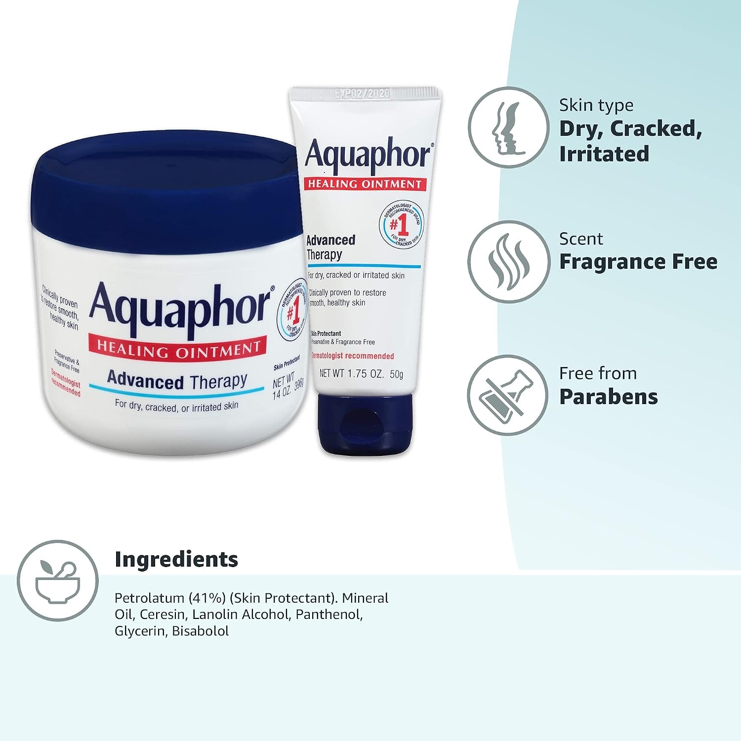 image:imageAquaphor Advanced Therapy Healing Ointment Skin Protectant 14 OZ14 Ounce Jar 175 Ounce Tube Pack of 8