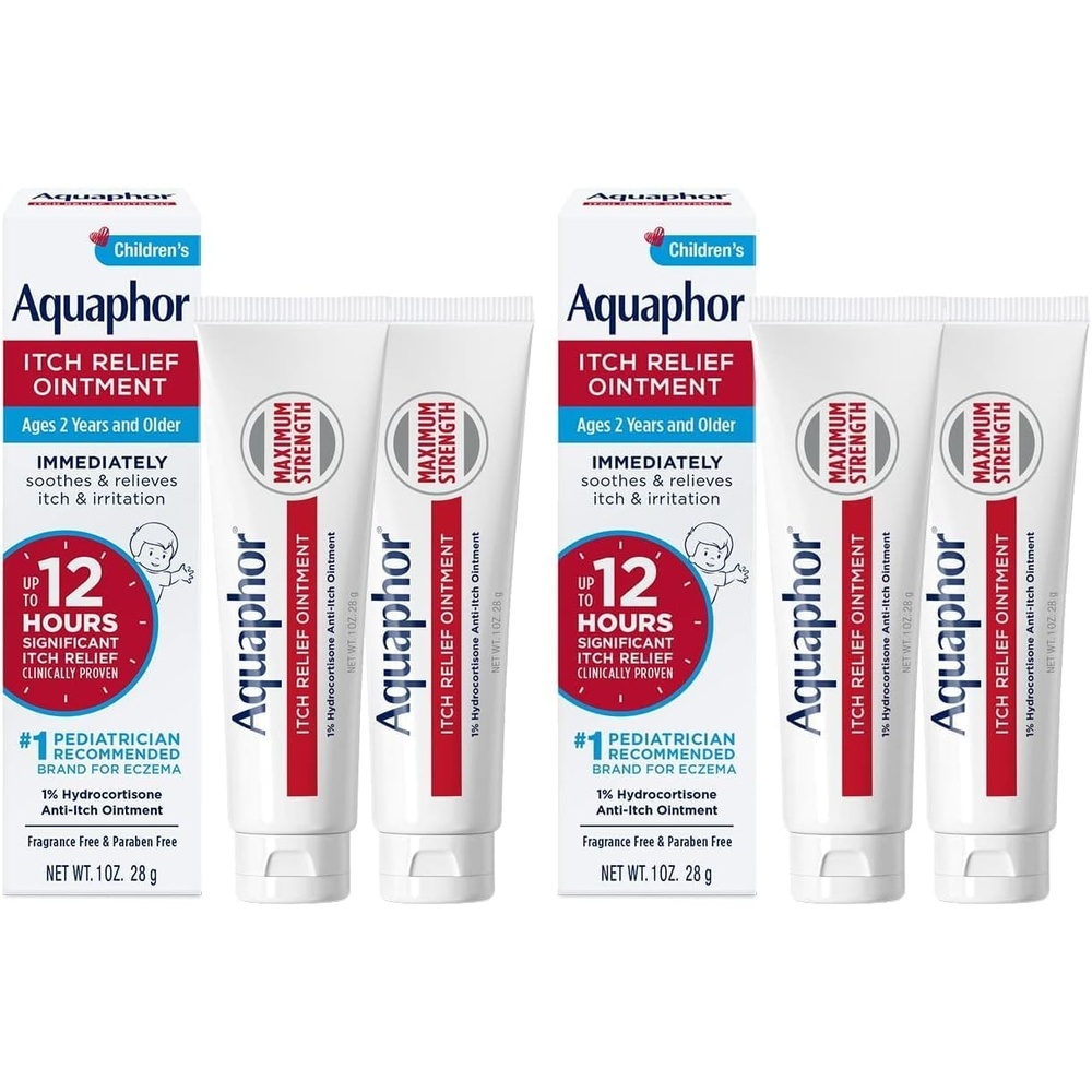 image:imageAquaphor Childrens Itch Relief Ointment 1 Hydrocortisone Anti Itch Ointment for Skin Irritation Insect Bites Psoriasis Skin Rashes Eczema amp Poison Ivy Fragrance Free 1 Oz Tube Pack of 21 Ounce Pack of 4