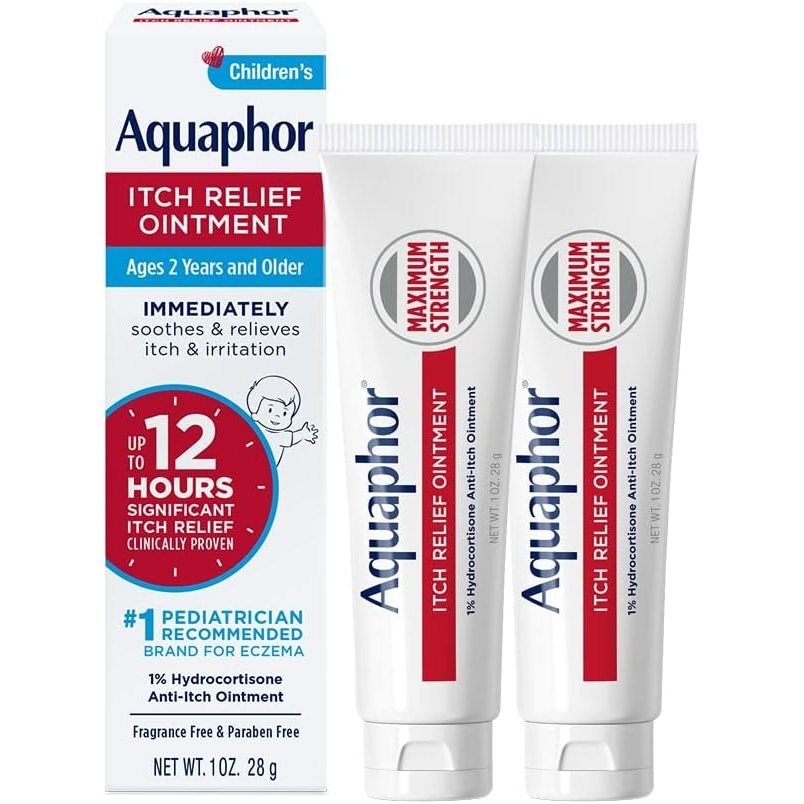 image:imageAquaphor Childrens Itch Relief Ointment 1 Hydrocortisone Anti Itch Ointment for Skin Irritation Insect Bites Psoriasis Skin Rashes Eczema amp Poison Ivy Fragrance Free 1 Oz Tube Pack of 21 Ounce Pack of 2