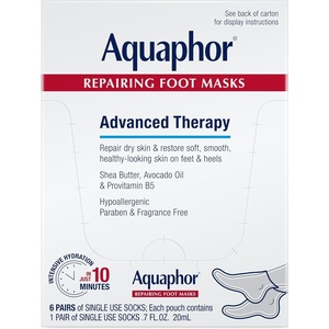 Aquaphor Advanced Therapy Repairing Foot Masks, 6 Masks x 0.7 FL OZ(Pack of 6)