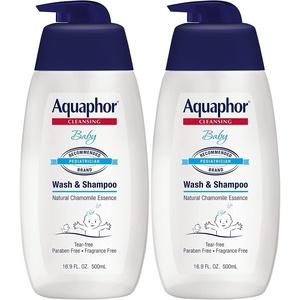Aquaphor Baby Wash and Shampoo – Mild, Tear-free 2-in-1 Solution for Baby’s Sensitive Skin – 16.9 fl. oz. Pump – Pack of 2(Unscented)